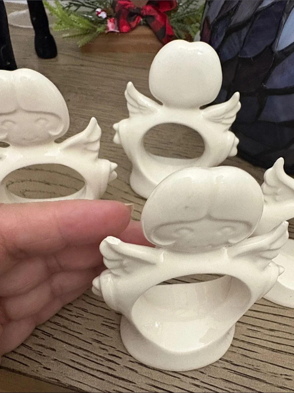 Ceramic Angel Napkin Rings - White Holiday Table Decor